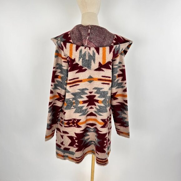 NWOT Joie Southwest Print Long Line Wool Blend Open Front Hooded Cardigan - Picture 5 of 7